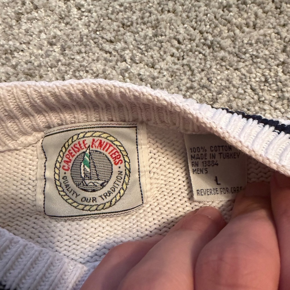 Capeisle Knitters Vintage Nautical Embroidered Striped Cotton Sweater Mens L - Picture 3 of 7